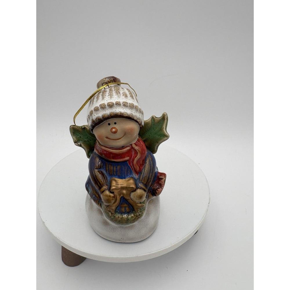 Snow Angel bell ornament‎ pottery Handmade vintage hang Christmas tree 4.5"